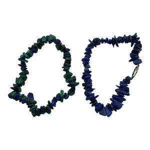 Vintage Gemstone Chip‎ Bracelets – Lapis Lazuli & Malachite-Azurite Stretch Set